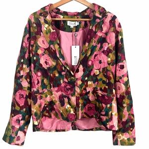 Molly Bracken Pink Floral Printed Blazer Size Large NWT